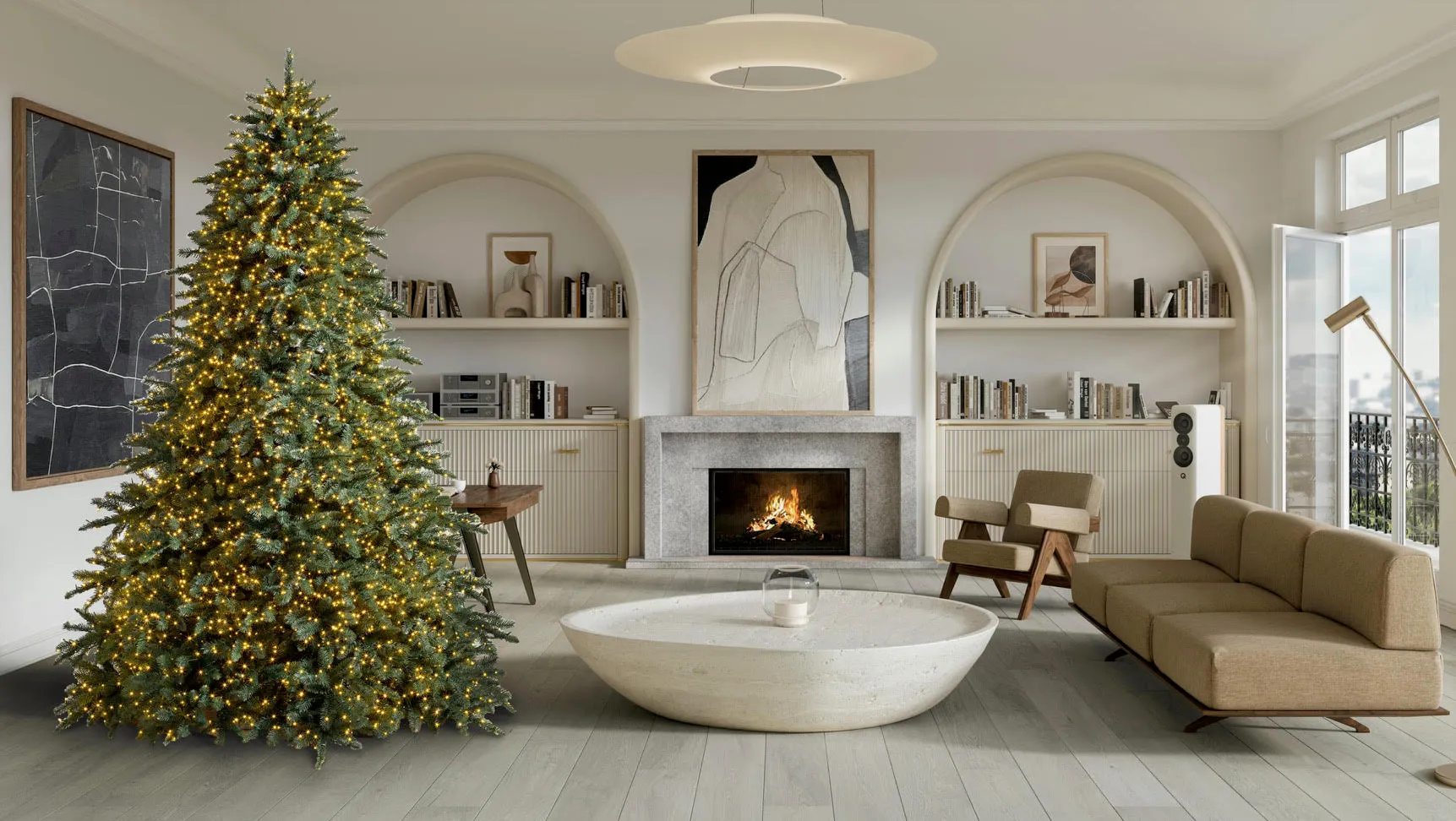 Adjustable Christmas tree in a modern apartment living room